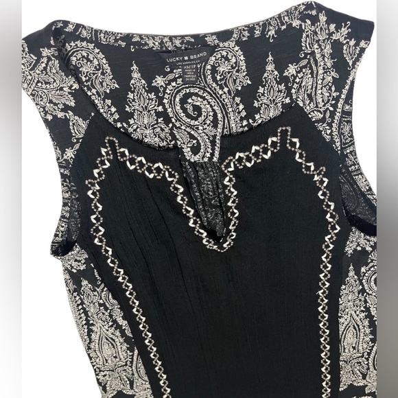 LUCKY BRAND Womens Embroidered Woven Mix Tank Paisley Print Black Extra Small - Picture 3 of 16